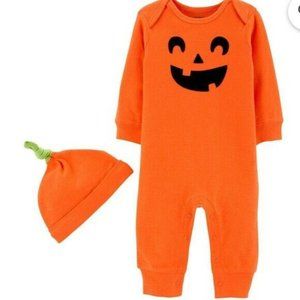 Carter’s Halloween Jack-O-Lantern / Pumpkin  Jumpsuit & Hat Set - NWT